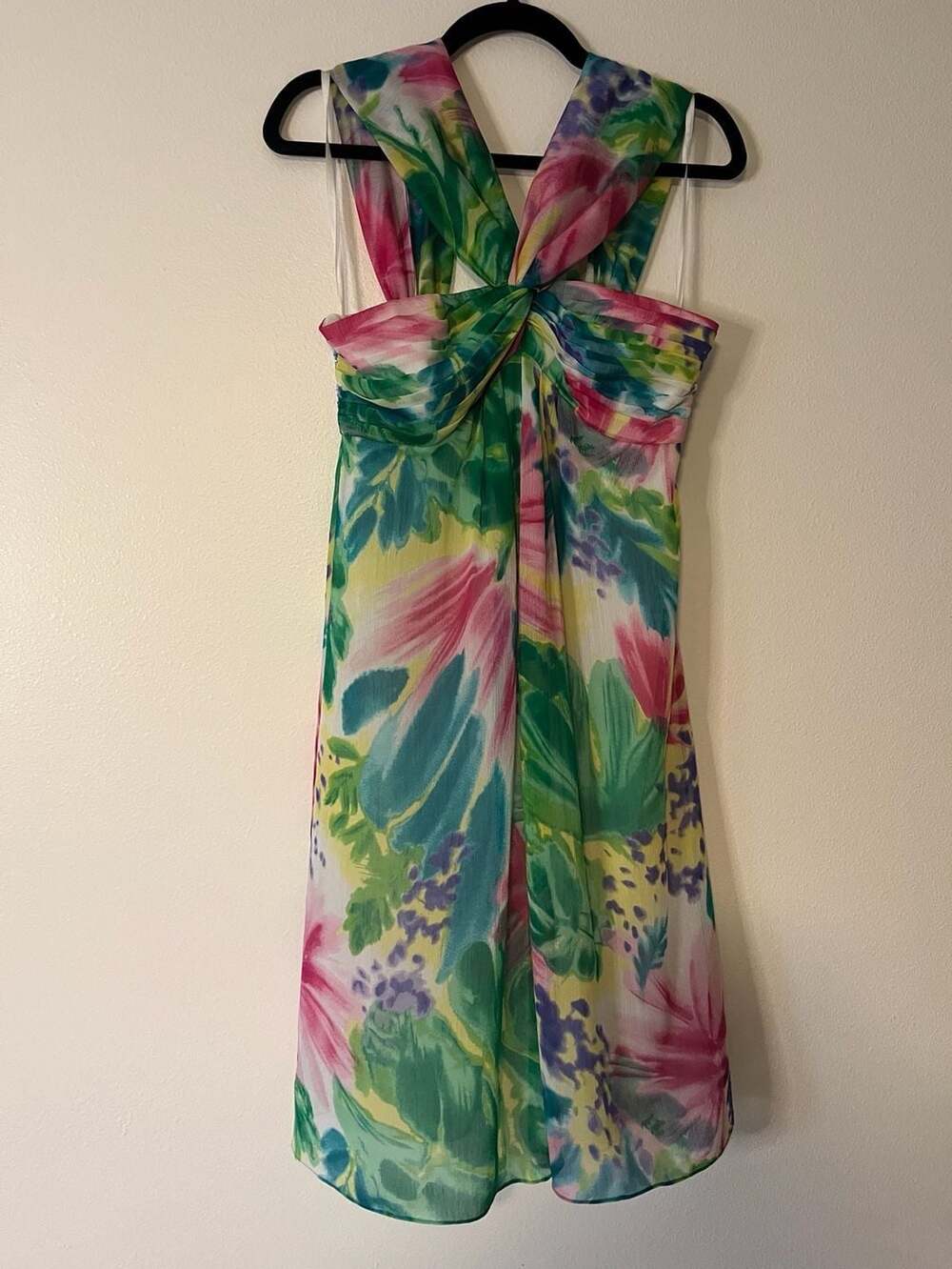 Nine West Women's Floral Print Sleeveless Chiffon Halter mini Dress (FB1)